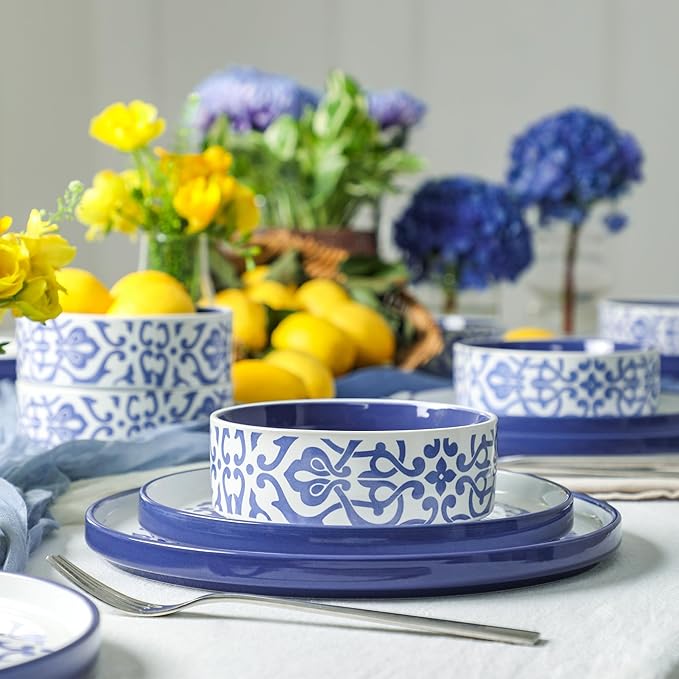 Stone Lain Tropea 12-Piece Dinnerware Set Stoneware Blue