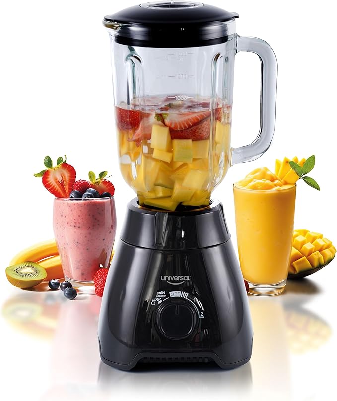 Universal 550W Mass Vital Blender - Glass Jar 57 Oz/1.8 Quart/1.7 Liter - 7-cup 2 Speed + Pulse Function and 4 Stainless Steel Blade with Chrome Steel Technology