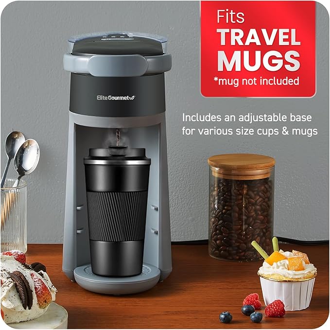 Elite Gourmet EHC323X Rapid Brew Technology 2-in-1 Capsule Coffee Maker 6~12oz Brewing Capacity K-Cups and Grounds Adjustable Mug Height Reusable Filter Black