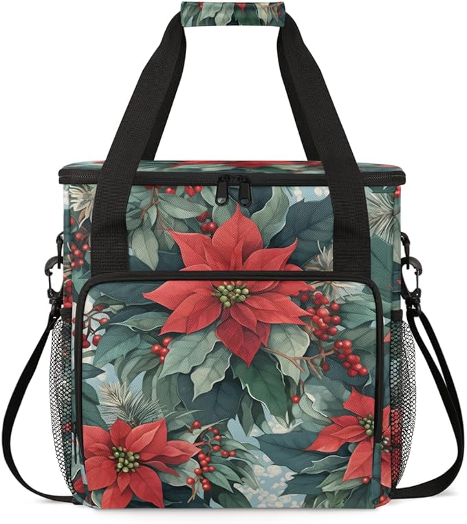 Holly Berry Flowers Coffee Maker Carrying Bag Gothic Flowers Travel Storage Bag Compatible with K-Mini or K-Mini Plus Single Serve Coffee Brewer Carrying Case with Multiple Pockets &amp Shoulder St