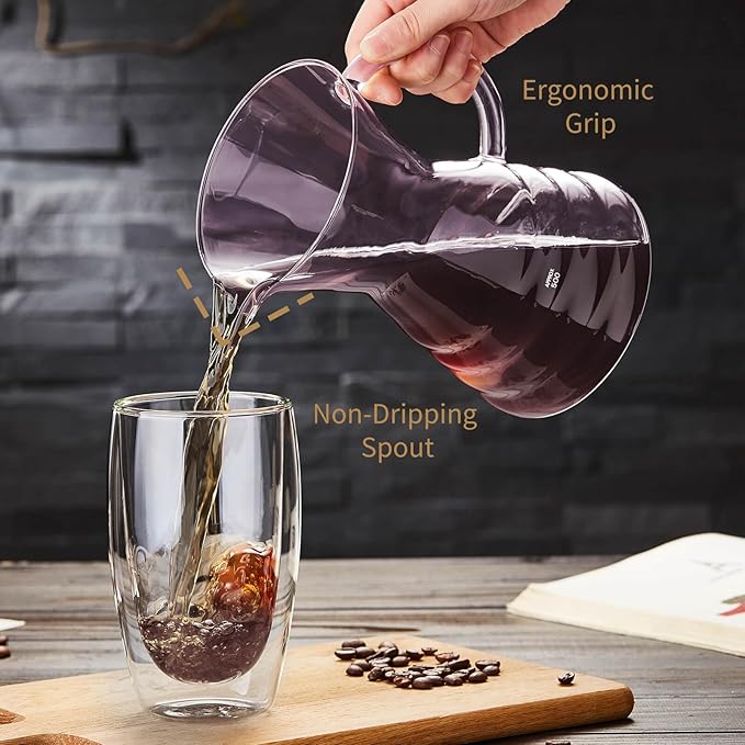 Unbreakable - Pour Over Coffee Maker with Permanent Stainless Filter 27 fl oz Thickened Heat-Resistant Borosilicate Glass Dripper Coffee Brewer Stovetop Safe Pink