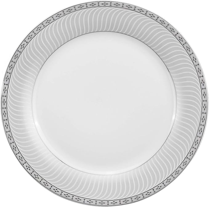 Misc 57-Piece Porcelain Silver Accent Dinnerware Set Banded Modern Contemporary Oval Round 7 Piece Dishwasher Safe