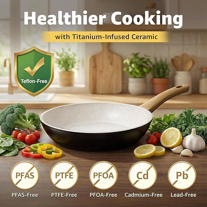25-Piece Pots and Pans Set Non StickTitanium Ceramic Cookware Set Non ToxicLong-LastingPFAS FreeInduction CompatibleComplete Kitchen Set for All Cooking Needs