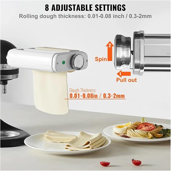 Pasta Maker Attachment 3 in 1 Compatible for KitchenAid Stand Mixers Included Pasta Sheet Roller Spaghetti Cutterand Cleaning Brush