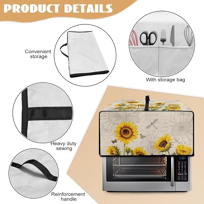 Doojoayie Sunflower Toaster Oven Cover Dragon Print 6 Slice Bread Machine Dust Protector Universal Fit Dust-proof &amp Stain Resistant Covers for Kitchen Appliance Protection