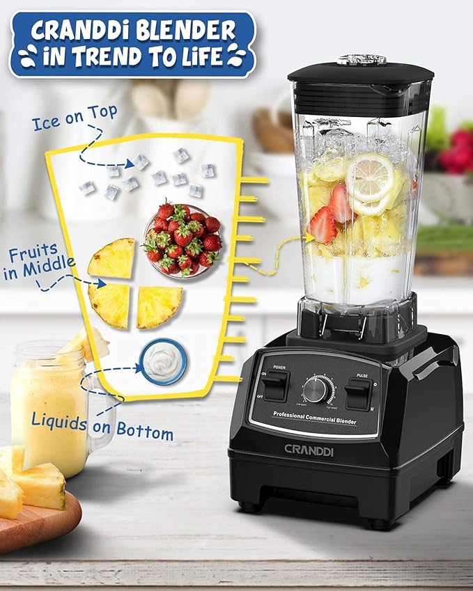 CRANDDI Professional Blender1500 Watt Commercial Blenders for Kitchen with 70oz Capacity and Self-Cleaning Classic Blenders for Shakes and Smoothies Build-in Pulse YL-010-B