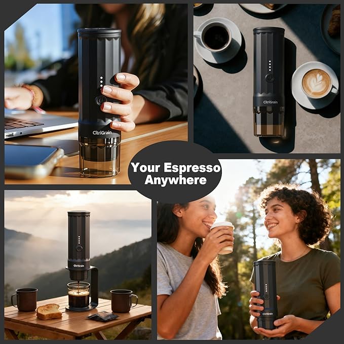 Portable Espresso Machine Self-Heating Travel Espresso Maker with USB-C Charging Compatible with Ground Coffee &amp NS Capsules All-in-One Travel Kit with Carrying Bag &amp Stand