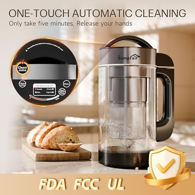 304 Stainless Steel Almond Milk Maker Machine (Built-in Filter) 50oz 6-7 Cups Per Batch 8-IN-1 Cooking Blender Make Plant Based Nut Milk Soy Oat Milk Soup &amp Juice Automatic Cleaning (Silvery)