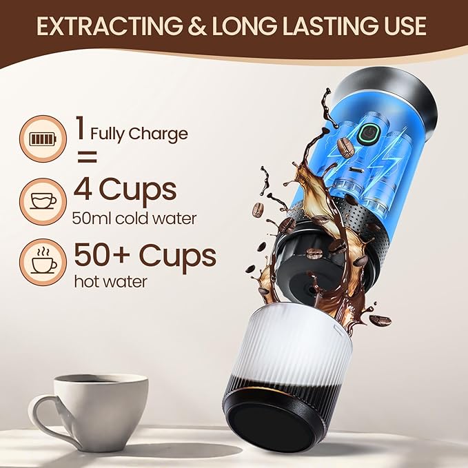 Electric Espresso Machine 3 In 1 Portable Coffee Maker for Travel 4-6 min Self-Heating Compatible with Ground Coffee &amp Large Capsules Small Capsules for Hiking Camping RV Office(Grey)