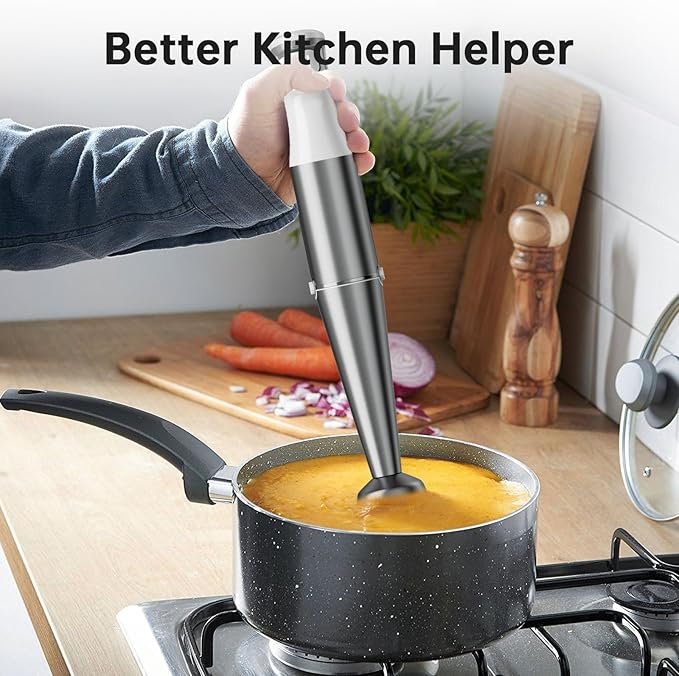Immersion Blender Handheld Corded Hand Blenders Set 1100W Trigger Variable Speed 5 in 1 Stick Emulsifier with Chopper Whisk and Frother for Soup Baby Food and Smoothies White