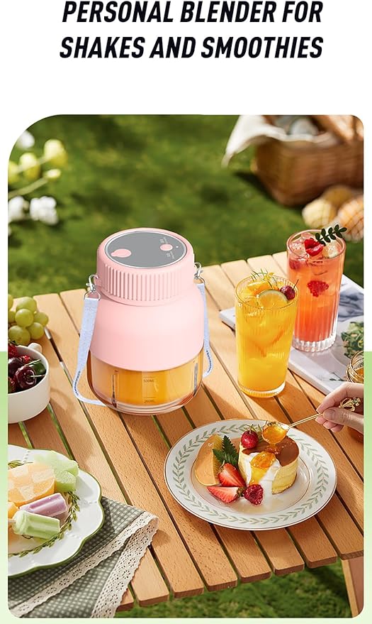 Portable Personal Blender for Shakes and Smoothies with 27oz CupLid and Shoulder StrapType-C USB Rechargeable Electric BlenderPersonal Juicer for Travel Sports Outgoing (Pink)