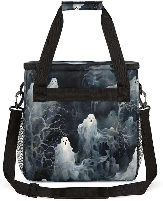 Halloween Ghosts Coffee Maker Carrying Bag Abstract Ghosts Travel Storage Bag Compatible with K-Mini or K-Mini Plus Single Serve Coffee Brewer Carrying Case with Multiple Pockets &amp Shoulder Stra