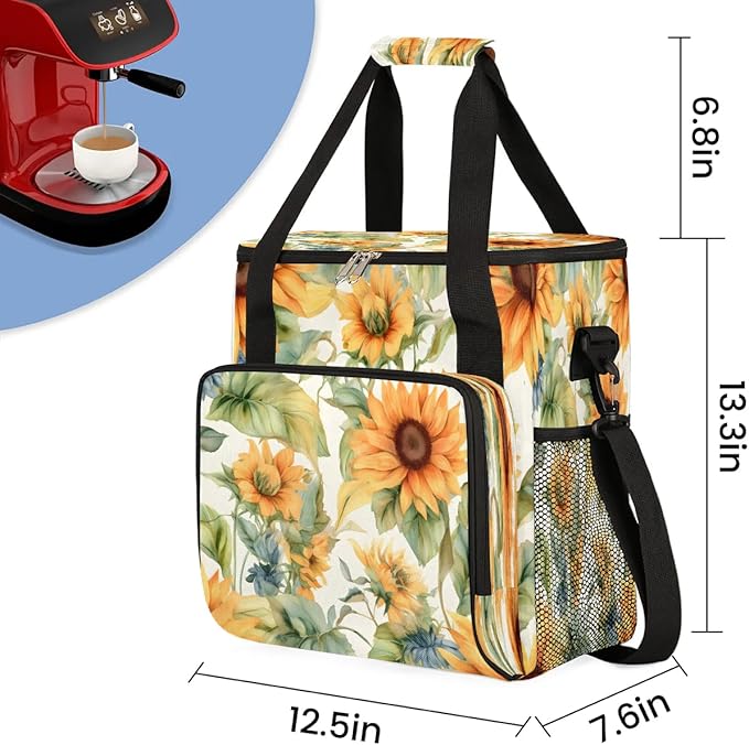 Watercolor Sunflower Print Coffee Maker Travel Bag for K-Mini or K-Mini Plus Single Serve Coffee Brewer Portable Storage Tote Case for Tarvel