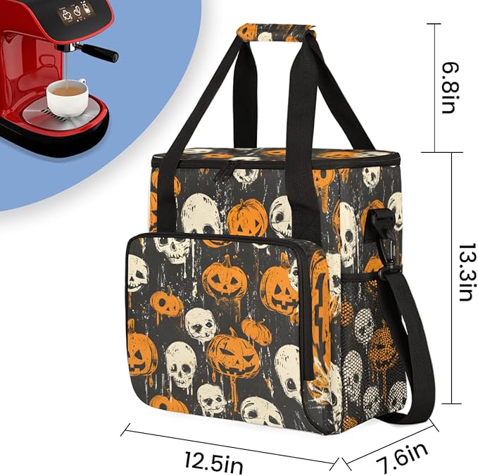 Halloween Pumpkin Coffee Maker Carrying Bag Retro Pumpkin Travel Storage Bag Compatible with K-Mini or K-Mini Plus Single Serve Coffee Brewer Carrying Case with Multiple Pockets &amp Shoulder Strap