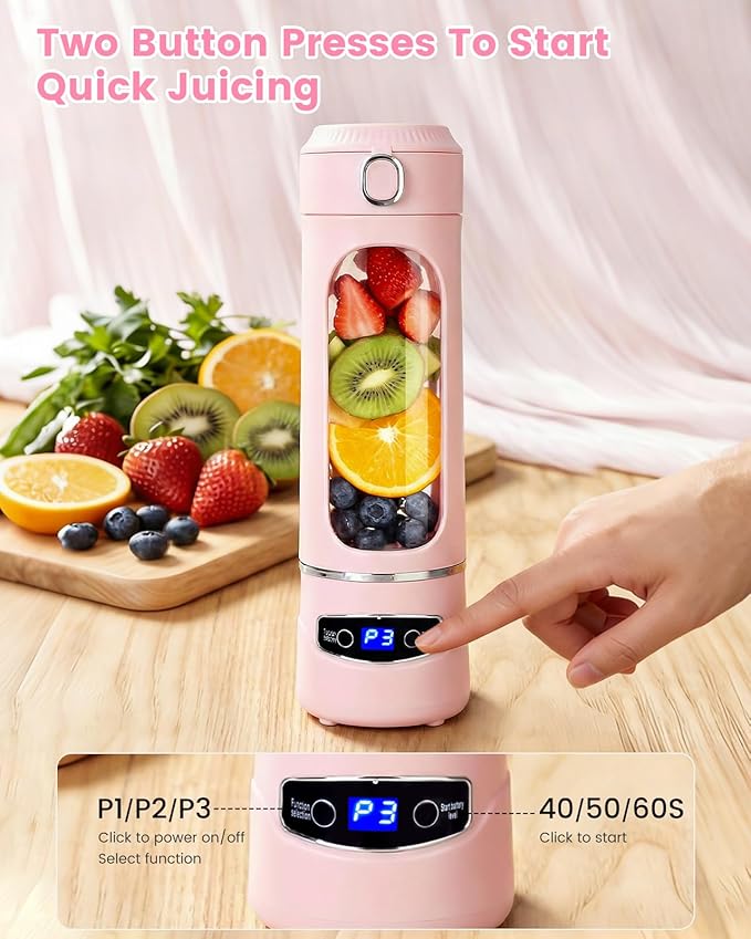 Personal Portable Blender - Smoothies &amp Shakes - 20Oz/600ml Large Capacity High Power Cordless Blender (Pink)