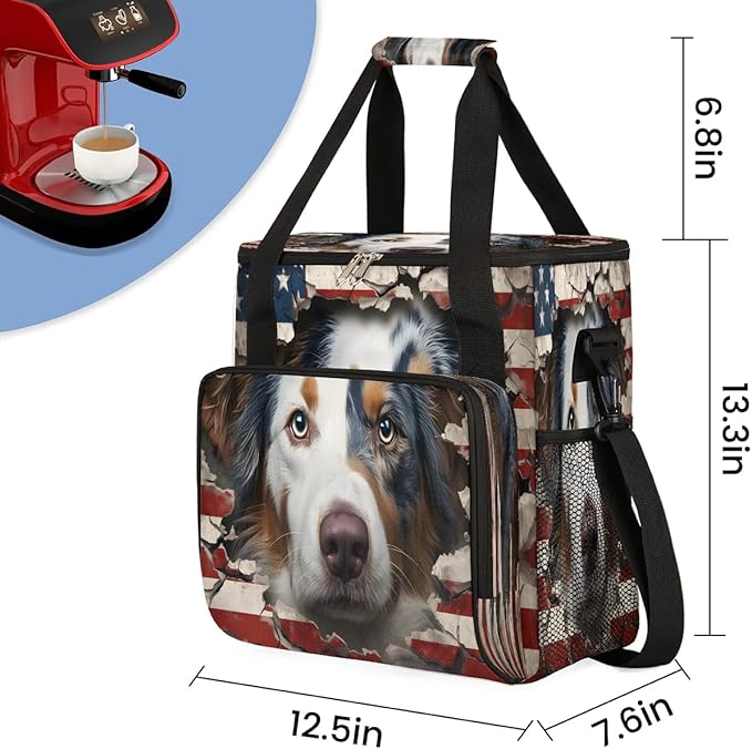 Patriotic Dog Coffee Maker Travel Bag for K-Mini or K-Mini Plus Single Serve Coffee Brewer Portable Storage Tote Case for Tarvel