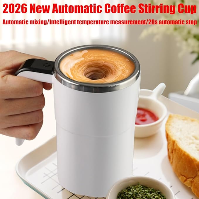 2026 New Electric Coffee Mug With a Built-In Lcd ThermometerUpgraded Automatic Magnetic Stirring Coffee MugMagnetic Self Stirring CupPerfect For Brewing Coffees Milk Cocoa Etc. (White)