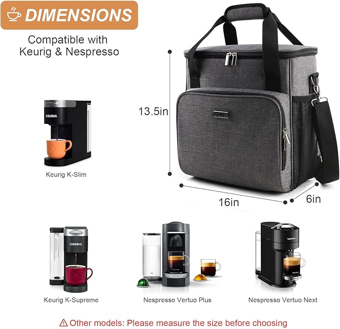 BAGLHER Coffee Maker Travel Bag Compatible with Keurig K-Slim Keurig K-Supreme or Other Accessories Portable Coffee Maker Case with Shoulder Strap for Travel Grey