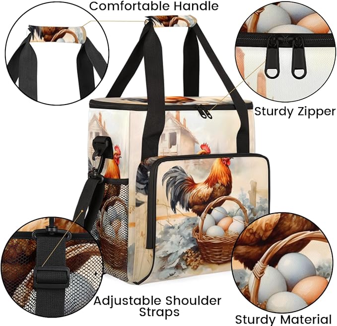 Easter Egg Rooster Coffee Maker Carrying Bag Portable Travel Storage Tote Bag Compatible with K-Mini or K-Mini Plus Single Serve Coffee Brewer Carrying Case with Multiple Pockets &amp Shoulder Stra