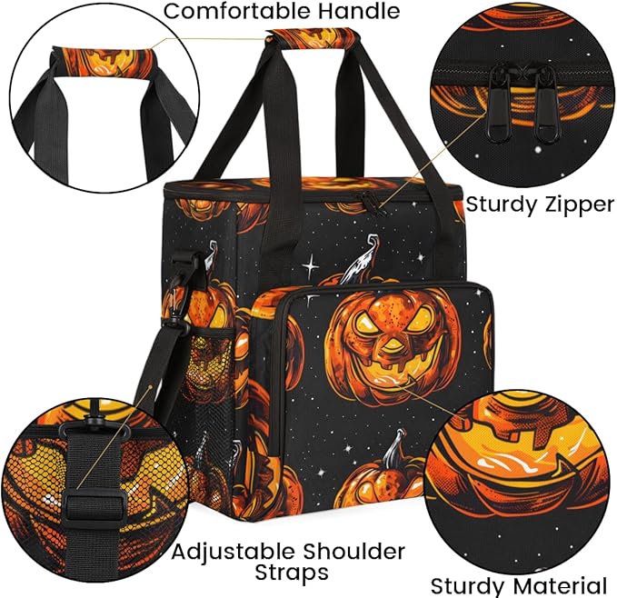 Cartoon Pumpkin Coffee Maker Carrying Bag Retro Pumpkin Travel Storage Bag Compatible with K-Mini or K-Mini Plus Single Serve Coffee Brewer Carrying Case with Multiple Pockets &amp Shoulder Strap