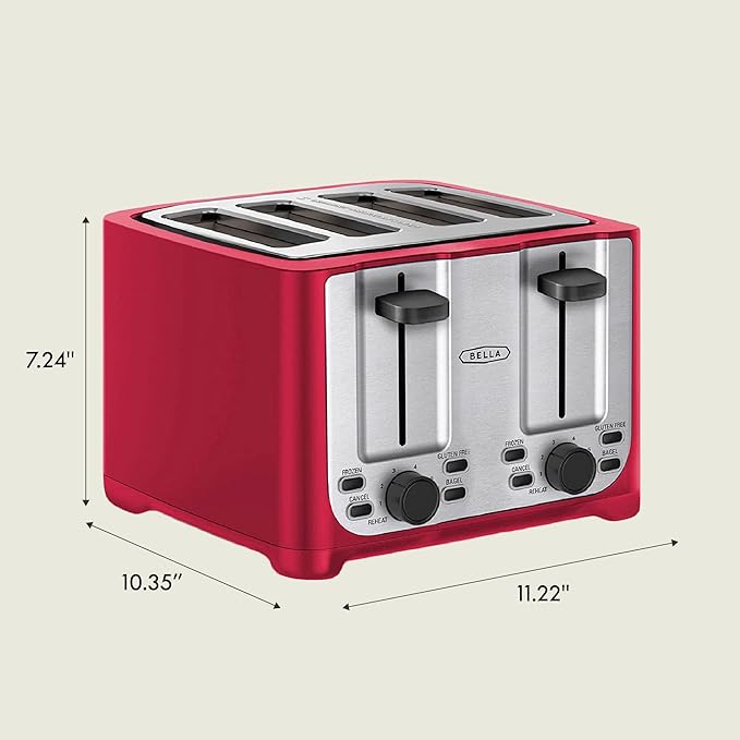 bella 4 Slice Toaster with Auto Shut Off Extra Wide Slots &amp Removable Crumb Tray and Cancel Defrost &amp Reheat Function Toast Bread &amp Bagel Red