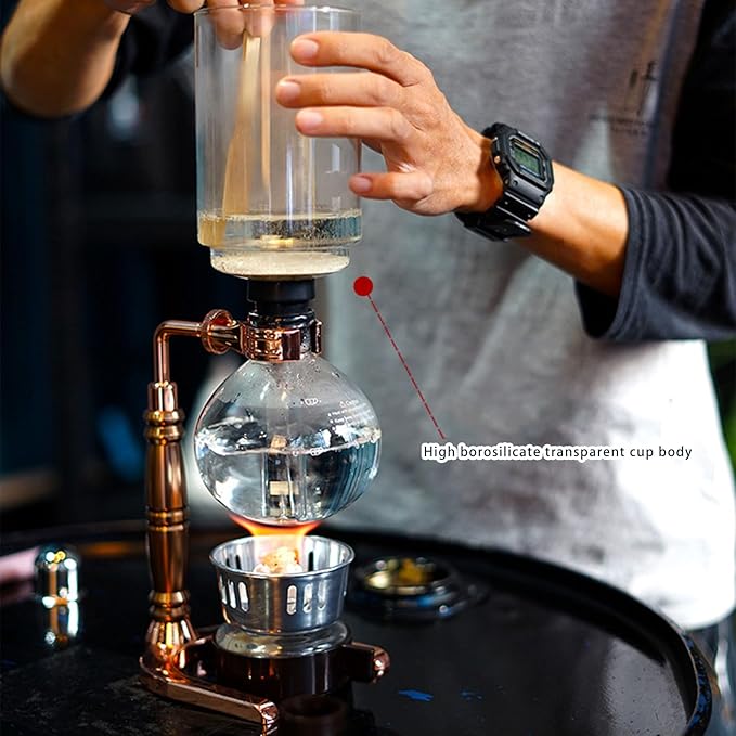 Glass Siphon Coffee Machine with Wooden Handle and Vacuum Brewing Technology for a Sturdy Heat-resistant Construction for 3 People at Home for Brewing Cold Drinks Siphon Machine