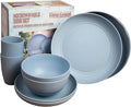 Camp Casual Camping Plates Cups and Bowls Set - 8-pc Wheat Straw Dinnerware Sets - 2 Bowls 2 Cups 2 Small &amp 2 Large Indoor/Outdoor RV Dishes - BPA Free Dishwasher &amp Microwave Safe (Boho Blu