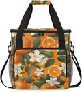 Flower Orange Print Coffee Maker Travel Bag for Keurig K-Mini/K-Mini Plus Insulated Waterproof Tote with Pockets for K-Cup Portable Single-Serve Brewer Case