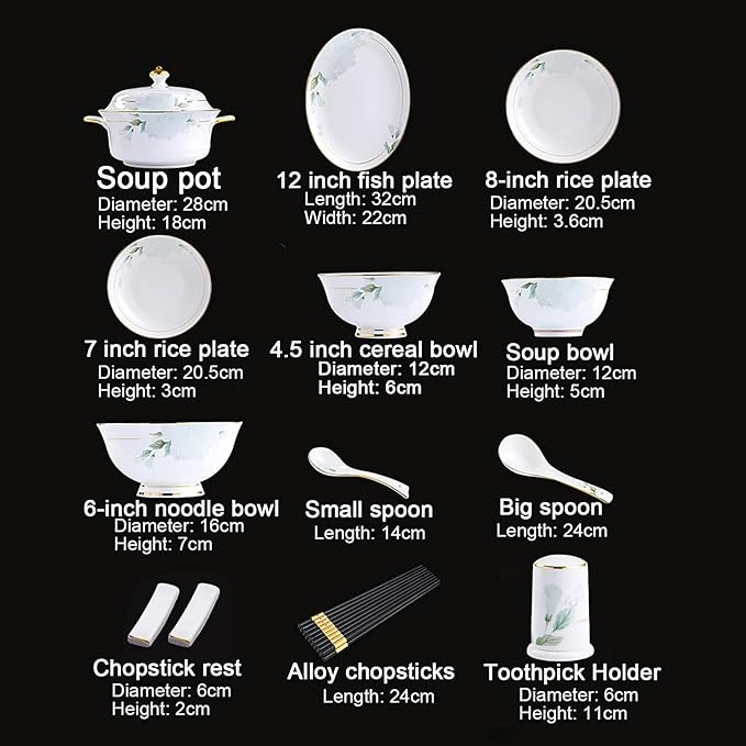 Bone China Dinner Set Porcelain White Dinnerware Kitchen Dinning Round Tableware Combination Set with Cereal Bowls Dessert Plates and Soup Plates (42 Pieces Service for 6 People)