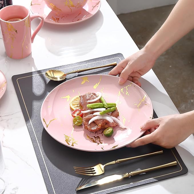 Porcelain Dinnerware SetPlates and Bowls Sets with MugsGold Plate Dish SetPink Dinnerware Set for 4Dinner Sets with Dinner Plates.