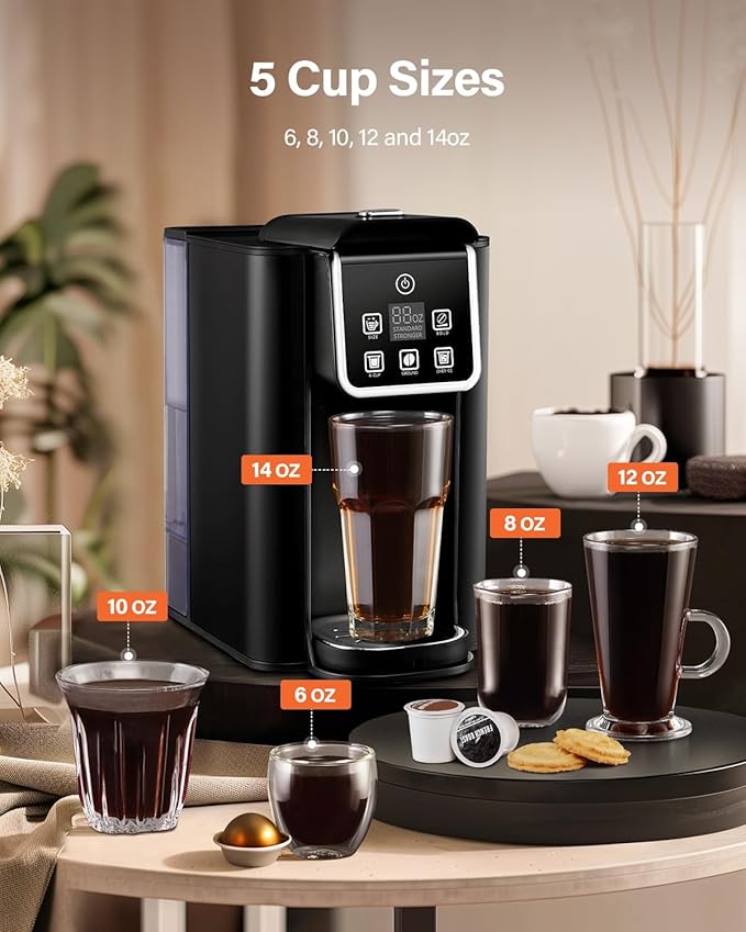 SHARDOR Single Serve Coffee Maker 2.0 Hot and Iced Coffee Machine for K Cup Pods &amp Ground Coffee 6 to 14 oz Brew Sizes 50 oz Removable Water Tank Bold Brew Setting Stainless Steel Black