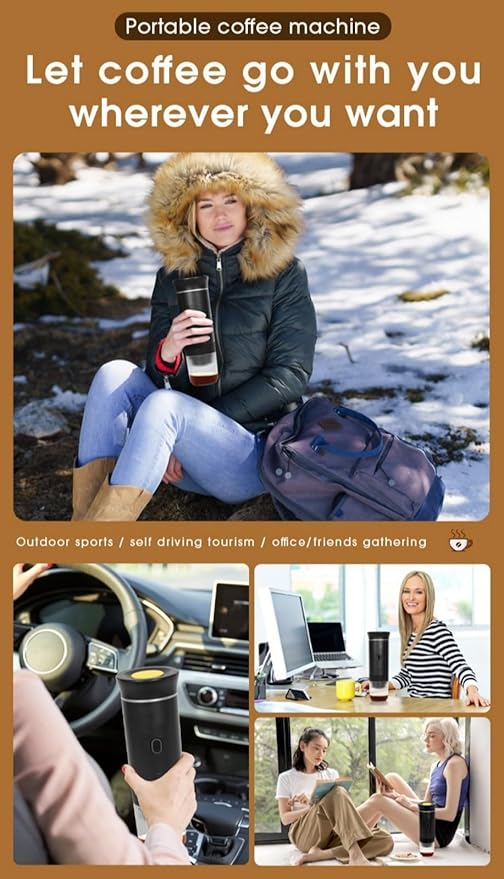 Portable Espresso Machine Wireless Electric 3-in-1 Coffee Maker with Self-Heating 20Bar Compatible with Large/Small Capsules &amp Ground Coffee Ideal for Camping Office Travel (Silver)