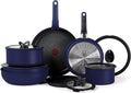 T-fal Ingenio Expertise Non Stick Cookware Set 14 Piece Induction Oven Broiler Safe 500F Detachable/Removable Handle Kitchen Pots and Pans RV Camping Fry Pans Saucepans Dishwasher Safe Blue