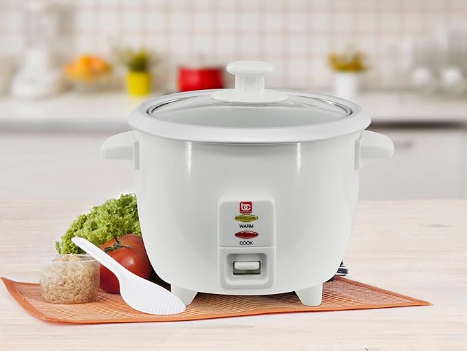 Bene Casa White Rice Cooker 3 Cup (uncooked)/ 6 cup (cooked) Arrocera Blanca Electrica 3 Medidas sin Cocinar 6 Medidas Cocinada.