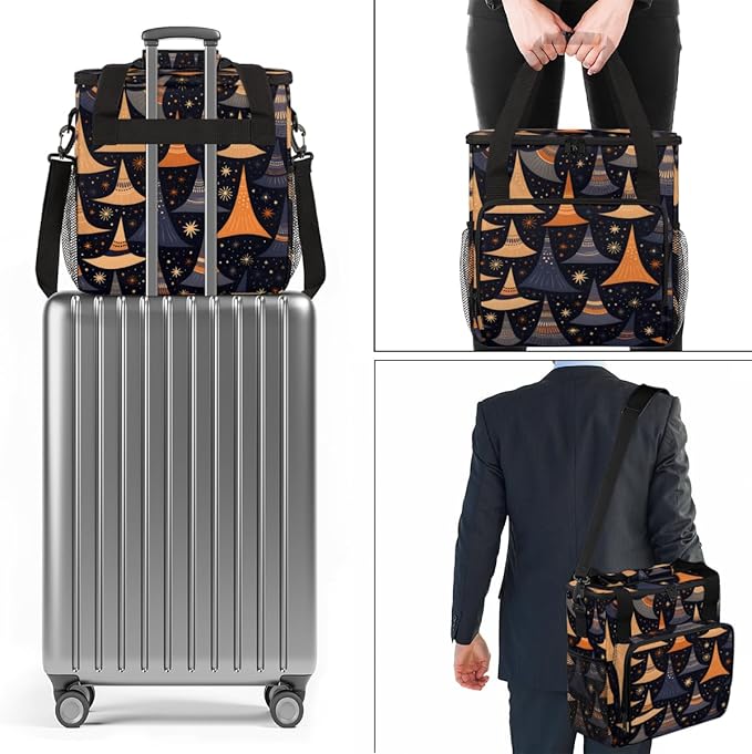 Cute Halloween Witch Coffee Maker Carrying Bag Portable Travel Storage Tote Bag Compatible with K-Mini or K-Mini Plus Single Serve Coffee Brewer Carrying Case with Multiple Pockets &amp Shoulder St
