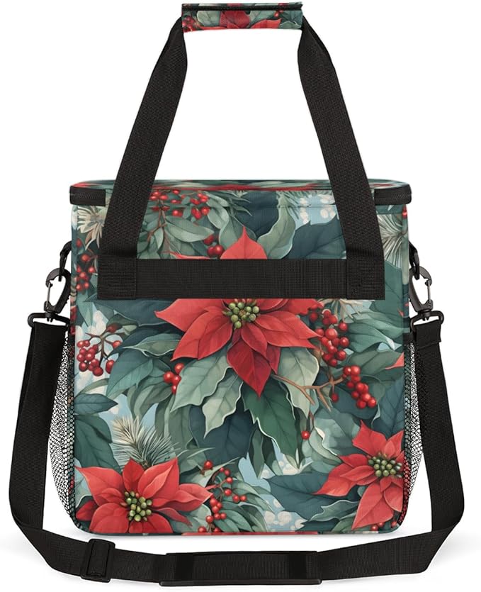 Holly Berry Flowers Coffee Maker Carrying Bag Gothic Flowers Travel Storage Bag Compatible with K-Mini or K-Mini Plus Single Serve Coffee Brewer Carrying Case with Multiple Pockets &amp Shoulder St