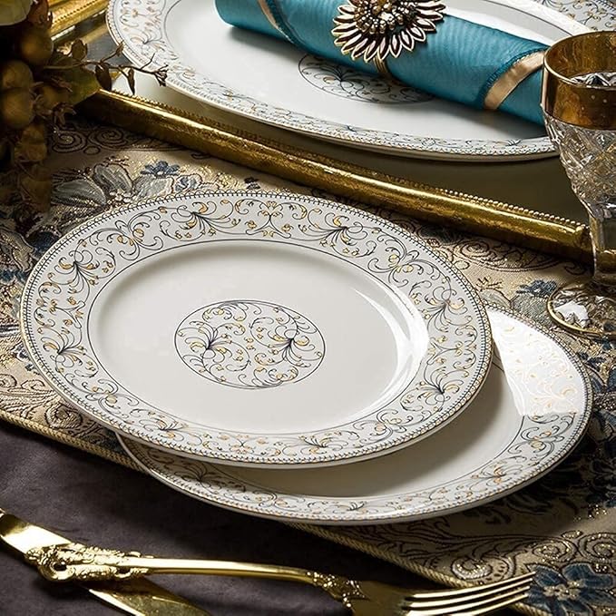 Dinnerware Set Ceramics Dinnerware Set with 50-PieceBowl/Stockpot/Dish/Spoon|Bone China Dinner Sets Rim Porcelain Combination Set Plates