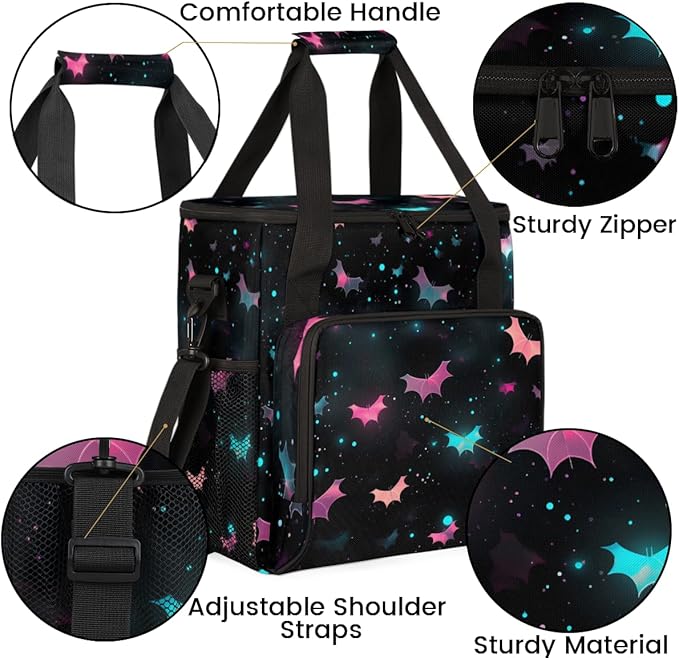 Gothic Bat Coffee Maker Carrying Bag Magical Bat Travel Storage Bag Compatible with K-Mini or K-Mini Plus Single Serve Coffee Brewer Carrying Case with Multiple Pockets &amp Shoulder Strap