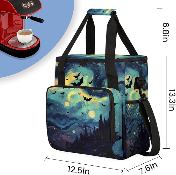 Magical Bat Coffee Maker Carrying Bag Bright Bat Travel Storage Bag Compatible with K-Mini or K-Mini Plus Single Serve Coffee Brewer Carrying Case with Multiple Pockets &amp Shoulder Strap