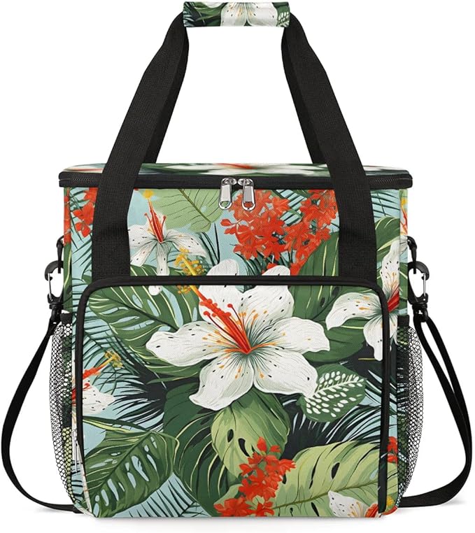 Coffee Maker Carrying Bag Palm Leaves Flower Single Cup Coffee Maker Travel Bag Compatible with Keurig K-Mini or K-Mini Plus Portable Storage Bag with Shoulder StrapAZ-208