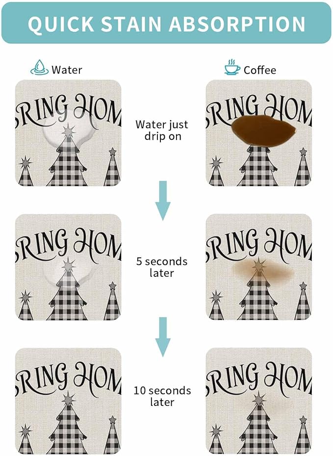 Coffee Mat for Counter Buffalo Check Plaid Christmas Tree Absorbent Hide Stain Coffee Bar Mat Non-slip Coffee Bar Accessories Kitchen Drying Mat Fit Under Coffee Maker Espresso Machine