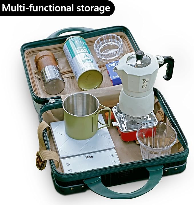 Bincoo Coffee Maker Travel Case for Barista Espresso Machine Travel Case Waterproof-Coffee Maker Storage Box with Comfortable Hand Hold Belt Suitable for Travelling Office Camping (White and green)