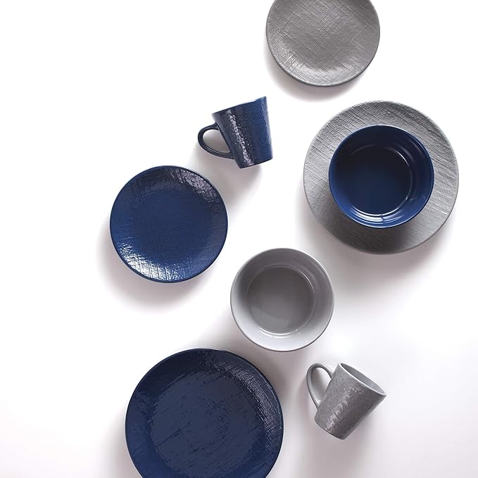Safdie &amp Co. Premium Dinnerset DINNERSET 12PCS NAVY LINEN EMBOSSED 12Pcs Set