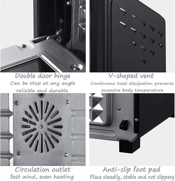 Electric Convection Oven Air Fryer 40L Large Capacity 60min Timer Built-in Baking Light 90°C to 230°C Temperature Control for Toasting Baking and Broiling