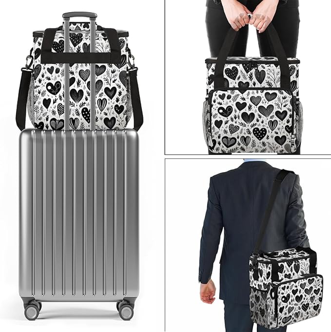 Black heart Grass Coffee Maker Carrying Bag Portable Travel Storage Tote Bag Compatible with K-Mini or K-Mini Plus Single Serve Coffee Brewer Carrying Case with Multiple Pockets &amp Shoulder Strap