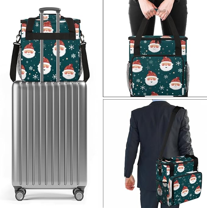 Xmas Santa Claus Coffee Maker Carrying Bag Bright Santa Claus Travel Storage Bag Compatible with K-Mini or K-Mini Plus Single Serve Coffee Brewer Carrying Case with Multiple Pockets &amp Shoulder S