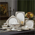 Dinner Set for Family PartyHotel RestaurantCeramics Dinnerware Set with 48-PiecesBowl/Dish/Soup Pot/Spoon|Dinner SetsNordic Style Golden Rim Porcelain Combination Set
