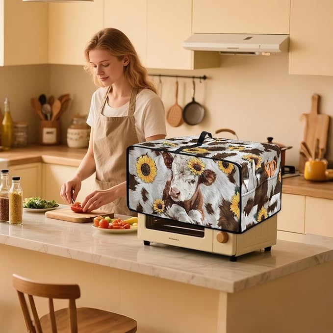 Doojoayie Cow Toaster Cover 6 Slice Bread Machine Cover Small Kitchen Appliance Protector Modern Kitchen Decoration Gift for People Who Loves to Cook