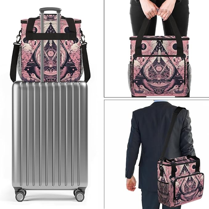 Pink Magic Circle Coffee Maker Carrying Bag Sacred Geometry Travel Storage Bag Compatible with K-Mini or K-Mini Plus Single Serve Coffee Brewer Carrying Case with Multiple Pockets &amp Shoulder Str