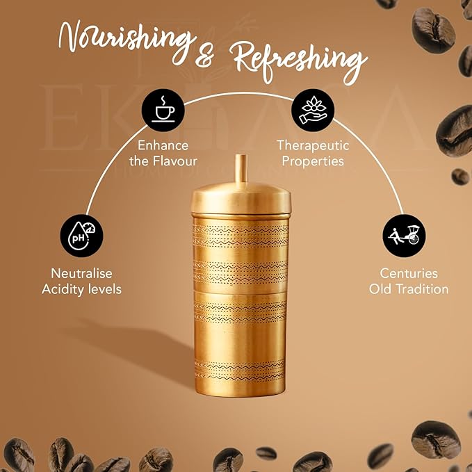 100% Pure Brass Filter Coffee Maker for Home &amp Office | South Indian Filter Coffee Maker | Drip Coffee Maker | Coffee Decoction Maker Filter Coffee Machine Brewer | Ideal for 2-3 people